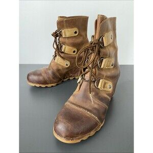 Sorel Brown Oiled Leather Lace-Up Work Boots Sz 8 Boho Street Casual Cortage